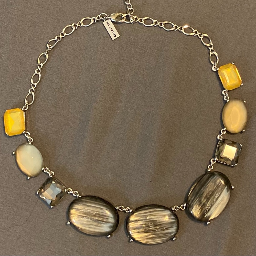 EUC The Limited Big Acrylic Cabochon Necklace Silver Tone
